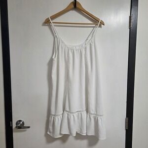 Blooming Jelly Women's Flowy Beachy Tank Eyelet Accent Dress In White Size XL